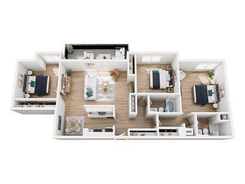 Floor plan for 3 beds, 2 baths, 1200 sqft